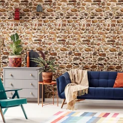 Papier peint intissé pré-encollé - MUR EN PIERRE D'ARDENNE - 1 rouleau de 300x60cm