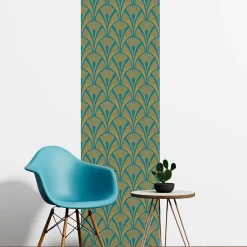 Papier peint intissé pré-encollé - SCANDINAVE ART DÉCO BLEU CANARD - 1 rouleau de 300x60cm