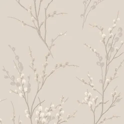 Papier peint intissé Pussy willow imprimé fleurs beige L.1000 x l.52cm Laura Ashley