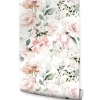 Papier Peint Intissé ROSES Fleurs Feuilles Aquarelle Pour Salon