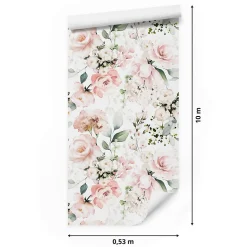 Papier Peint Intissé ROSES Fleurs Feuilles Aquarelle Pour Salon