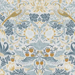 Papier peint intissé Strawberry soft bleu, ocre L.1000 x l.52cm William Morris