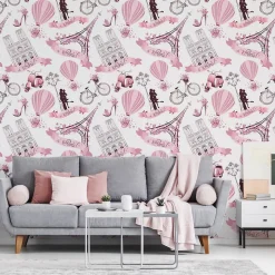 Papier Peint Intissé TOUR EIFFEL Chaussures Ballons Pour Chambre D'Enfant