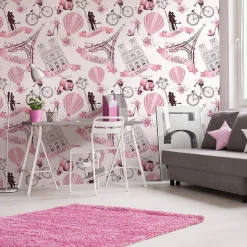 Papier Peint Intissé TOUR EIFFEL Chaussures Ballons Pour Chambre D'Enfant