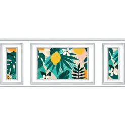 Papier peint intissé tropical coloré, imitation boiseries, 75 cm X 200 cm, décor unique.