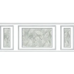 Papier peint intissé tropical, motif feuille sur fond vert, imitation boiseries, 75 cm X 200 cm, décor unique.
