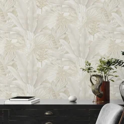 Papier peint intissé vintage feuillage beige mat l.1005 x l.53cm, As Création