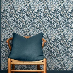 Papier peint intissé Willow imprimé feuillage bleu L.1000 x l.52cm William Morris