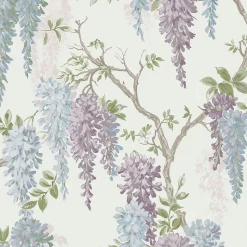Papier peint intissé Wisteria imprimé fleurs beige, violet L.1000 x l.52cm Laura Ashley