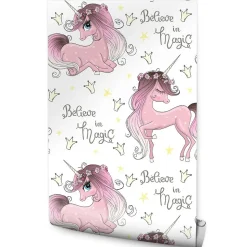 Papier Peint Intisse LICORNES Etoiles Pour Chambre D'Enfant