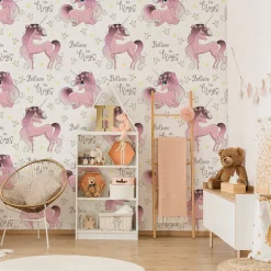 Papier Peint Intisse LICORNES Etoiles Pour Chambre D'Enfant