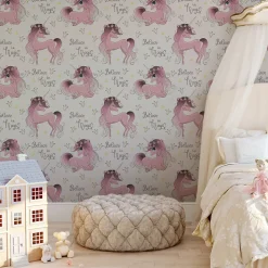 Papier Peint Intisse LICORNES Etoiles Pour Chambre D'Enfant
