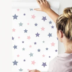 Papier Peint Intisse Pour Chambre D'Enfant ETOILES Colorees