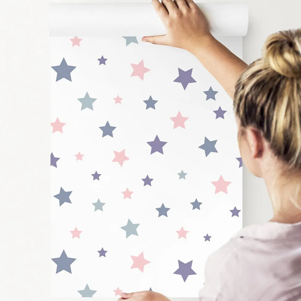 Papier Peint Intisse Pour Chambre D'Enfant ETOILES Colorees