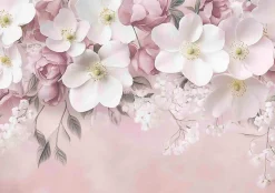 Papier Peint Intissé Panoramique Pour Chambre Cuisine Fleurs Rose Béton 350x250