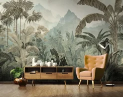 Papier Peint Intissé Panoramique Pour Chambre Cuisine Jungle Forêt tropicale 300x210 cm
