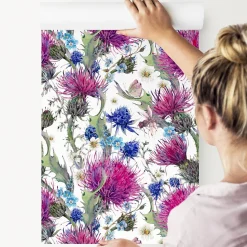Papier Peint LIBELLULE Feuilles FLEURS Pour La Chambre