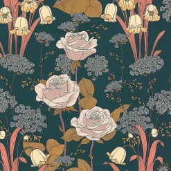 Papier peint Melody vinyle intissé fleur art nouveau marine