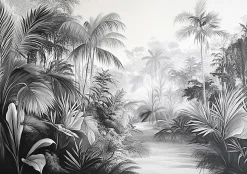 Papier Peint Noir et blanc Jungle Panoramique Intissé 400x280 cm - Colle Inclus - Moderne Papier Peint Intissé Chambre Salon