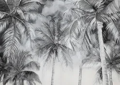 Papier Peint Noir et blanc Palmiers Panoramique Intissé 300x210 cm - Colle Inclus - Moderne XXL Papier Peint por Chambre Salon