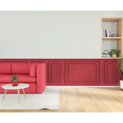 Papier peint panoramique, rouge framboise, effet garantit trompe l'oeil, boiseries soubassement, 75 cm X 200 cm