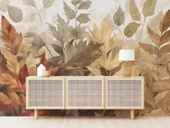 Papier Peint Panoramique Intissé Feuilles Boho Beige 400x280 cm - Colle Inclus - Moderne XXL Papier Peint por Chambre Salon