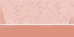 Papier peint panoramique enfant Mélodie des plantes, Rose 225 x 250cm
