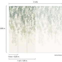 Papier peint panoramique intissé feuillage vert, 2 lés, L.280 x l.159 cm Grandeco Wisteria