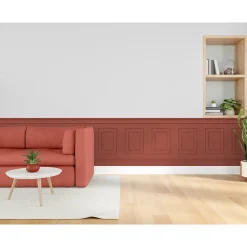 Papier peint panoramique, terre rouge, effet trompe l'oeil, boiseries soubassement, 70 cm X 195 cm