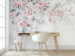 Papier Peint Panoramique Intissé Feuilles Fleurs 350x250 cm - Colle Inclus - Chambre et Salon - Moderne Papier Peint