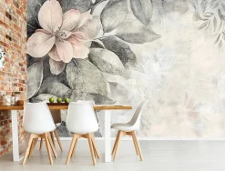 Papier Peint Panoramique Intissé Feuilles Fleurs Vintage 250x175 cm - Colle Inclus - Chambre et Salon