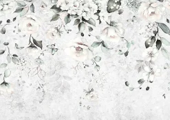 Papier Peint Panoramique Vinyle Feuilles Suspendu Gris - 254x184 cm - Papier Peint Chambre et salon