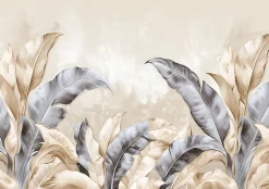 Papier Peint Panoramique Intissé Feuilles Beige 300x210 cm - Colle Inclus - Moderne XXL Papier Peint por Chambre Salon