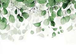 Papier Peint Panoramique Intissé Blanc Vert Feuilles 350x250 cm - Colle Inclus - Moderne XXL Papier Peint por Chambre Salon