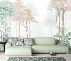 Papier Peint Panoramique Intissé Forêt Arbres Vert - 350x250 cm - Papier Peint Chambre et salon