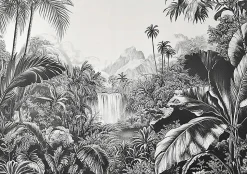 Papier Peint Panoramique Intissé Noir et blanc Jungle 350x250 cm - Colle Inclus - Moderne XXL Papier Peint por Chambre Salon
