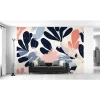 Papier peint panoramique intissé fleuri, fleurs abstraites, bleu, rose, 8 lés, L.280 x l.400cm IDPanneaux