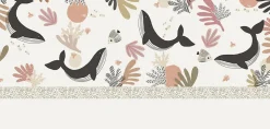 Papier peint panoramique enfant Baleines, Beige 450 x 250cm
