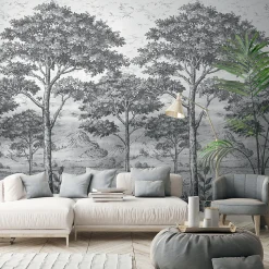 Papier peint panoramique Intissé GoodHome Turcoaz noir et blanc 280 x 159 cm