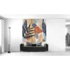 Papier peint panoramique intissé géométrique gris, bleu, orange, 4lés, L.280 x l.200cm IDPanneaux