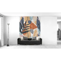 Papier peint panoramique intissé géométrique gris, bleu, orange, 4lés, L.280 x l.200cm IDPanneaux