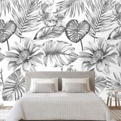 Papier peint panoramique GoodHome Kuaj noir et blanc L.280 x l.159 cm