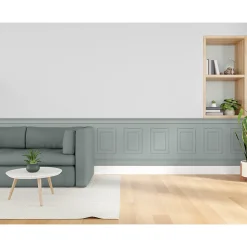Papier peint panoramique, vert gris, effet trompe l'oeil, boiseries soubassement, 70 cm X 195 cm