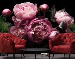 Papier Peint Panoramique Intissé Fleurs Pivoines Rose - 400x280 cm - Papier Peint Chambre et salon