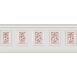 Papier peint panoramique, crème toile de jouy rouge, effet trompe l'oeil, boiseries soubassement, 70 cm X 195 cm