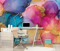 Papier Peint Panoramique Intissé Abstrait Aquarelle Coloré - 400x280 cm - Papier Peint Chambre et salon