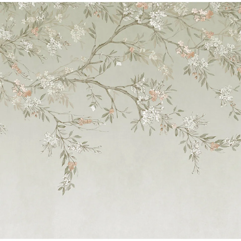 Papier peint panoramique Blossom Trail 300 x 280cm Vert sauge, beige