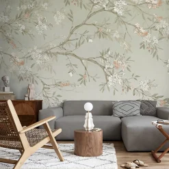 Papier peint panoramique Blossom Trail 300 x 280cm Vert sauge, beige