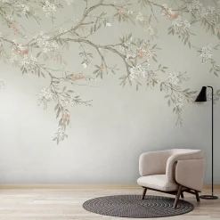 Papier peint panoramique Blossom Trail 300 x 280cm Vert sauge, beige