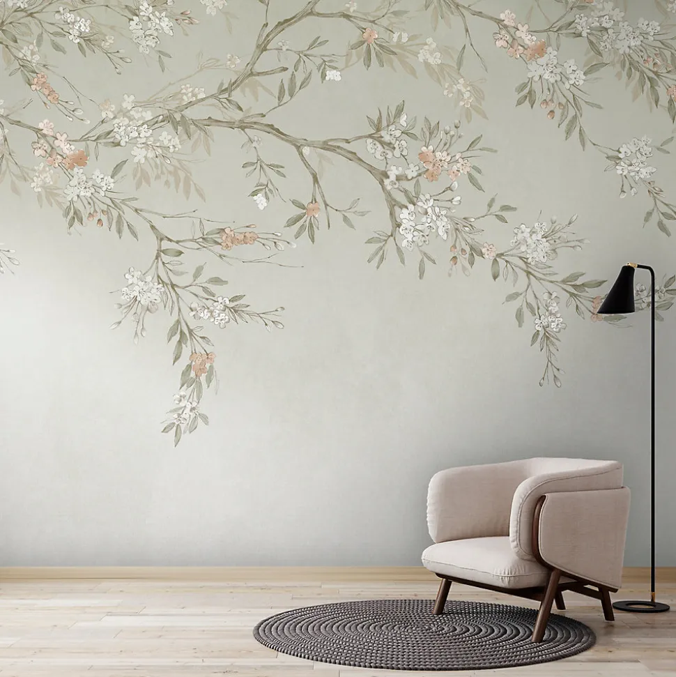 Papier peint panoramique Blossom Trail 300 x 280cm Vert sauge, beige